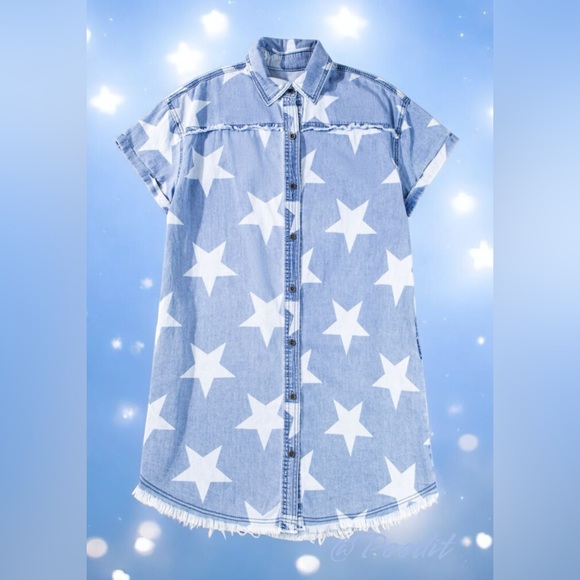 POODIT Super cute button front star dress S M XL - Picture 4 of 9